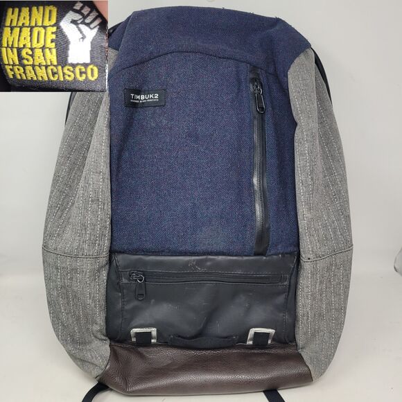Timbuk2 Other - Timbuk2 CUSTOM Alcatraz Blue Gray Brwn Leather Laptop Backpack HANDMADE SAN FRAN
